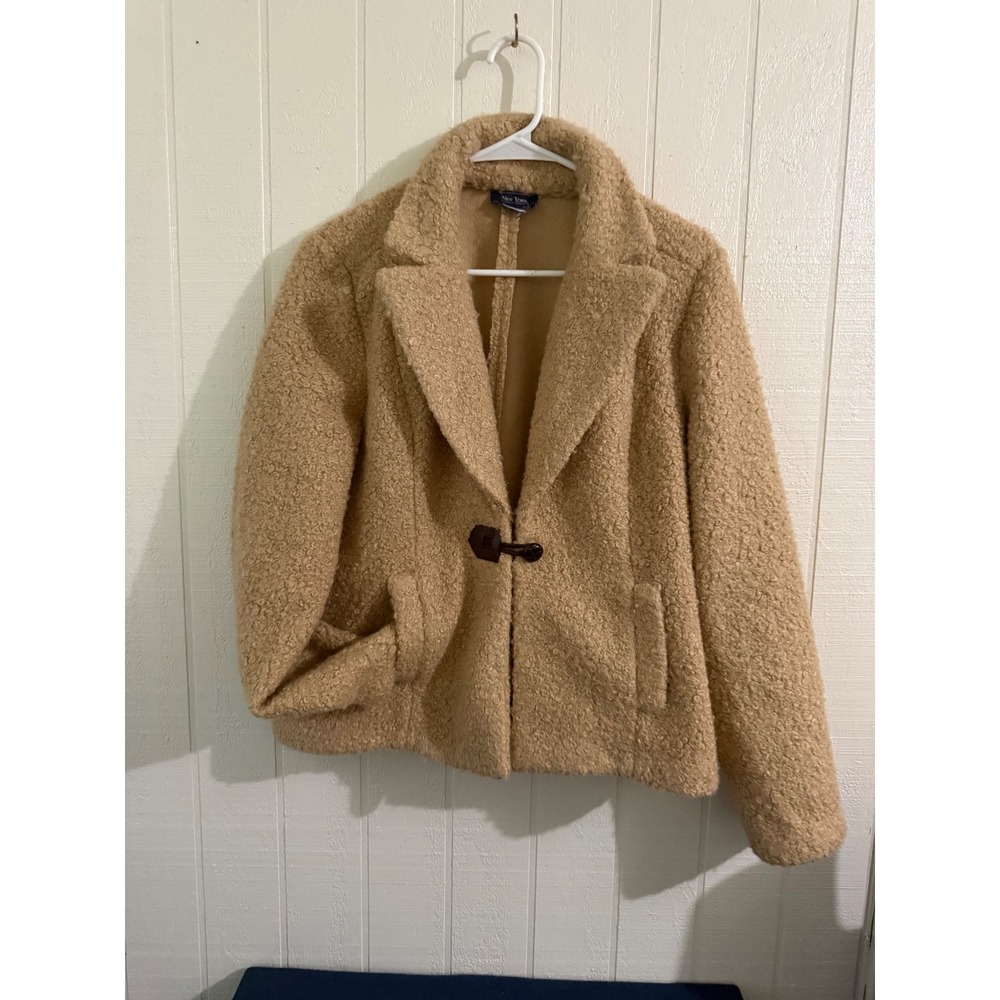 New York Clothing Company Tan Bouclé Faux Shearling Toggle Jacket Coat M/L
